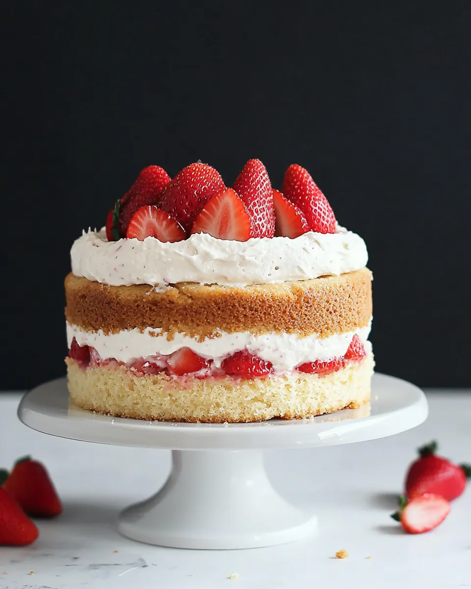 Almond Flour Strawberry Shortcake Cake with Vanilla Bean Cream Cheese Frosting