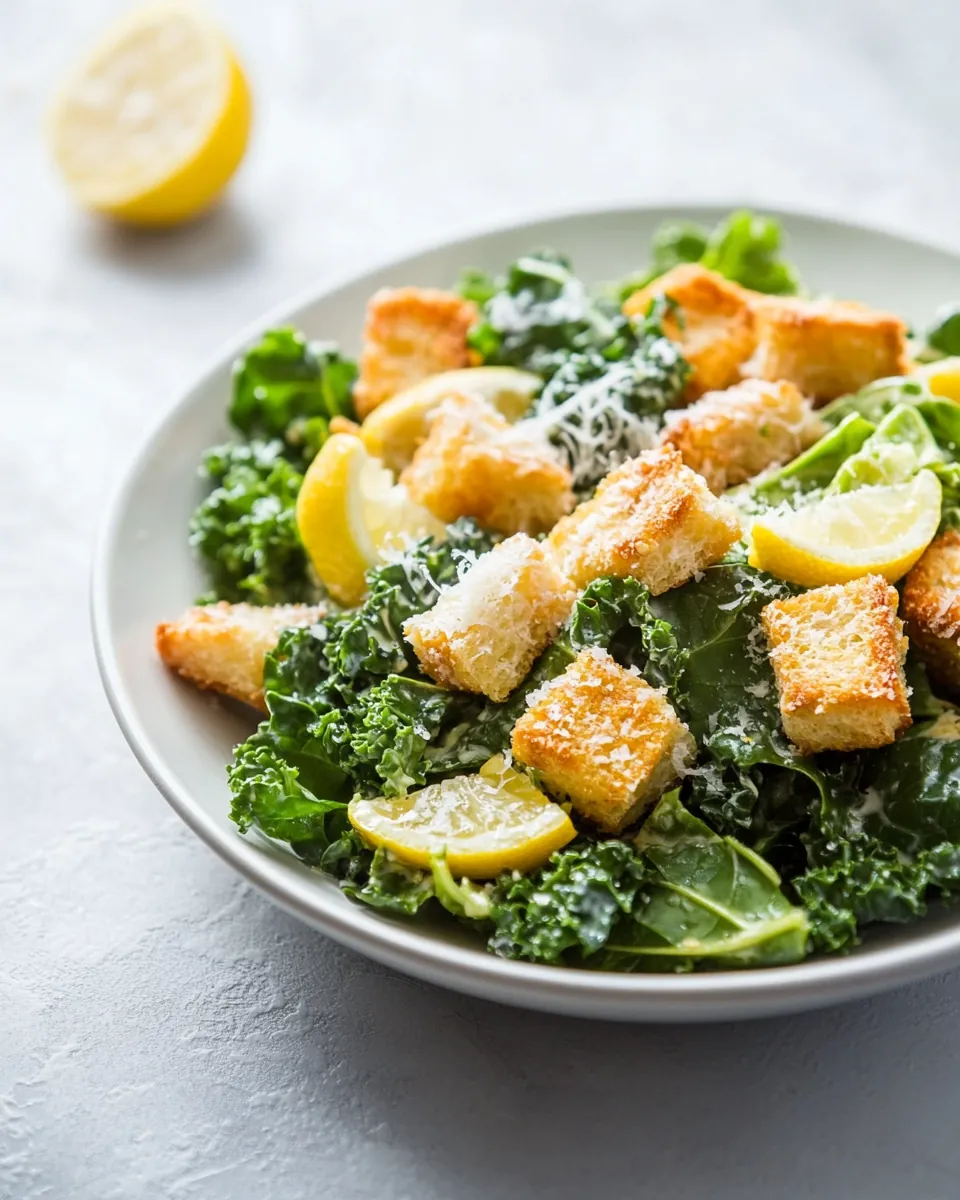 Baby Kale Salad with Lemon Dressing and Parmesan Croutons