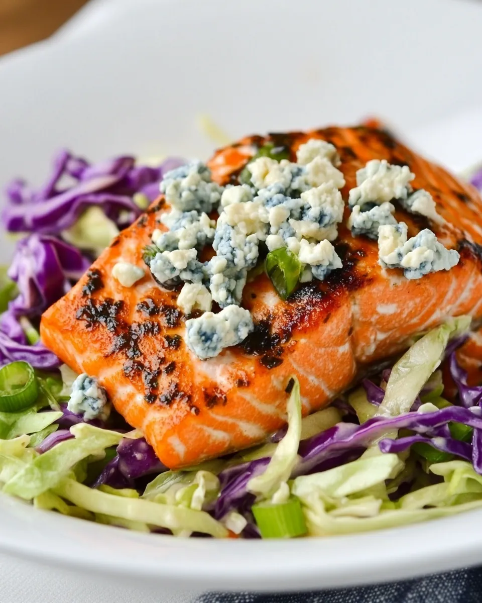Buffalo Salmon with Blue Cheese Slaw