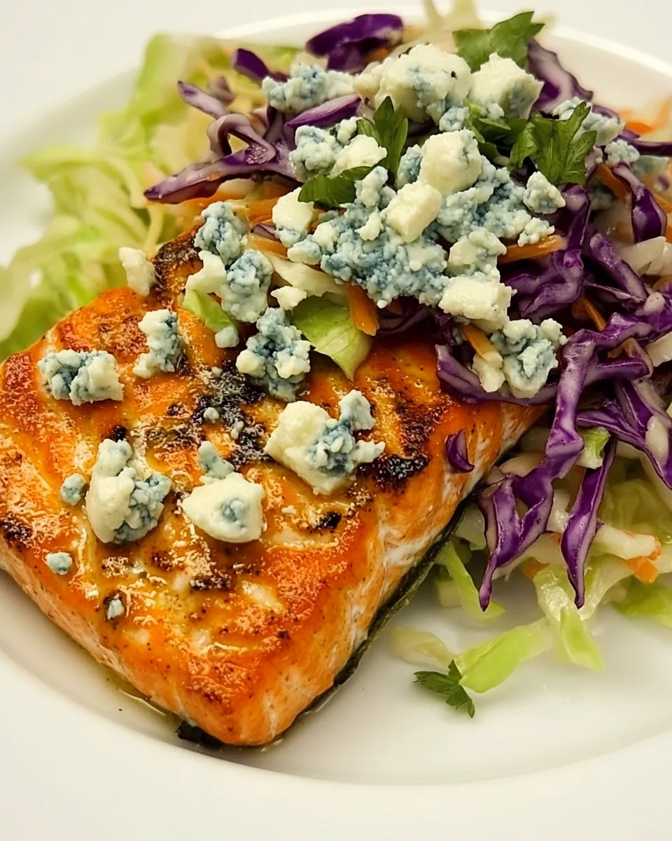 Buffalo Salmon with Blue Cheese Slaw
