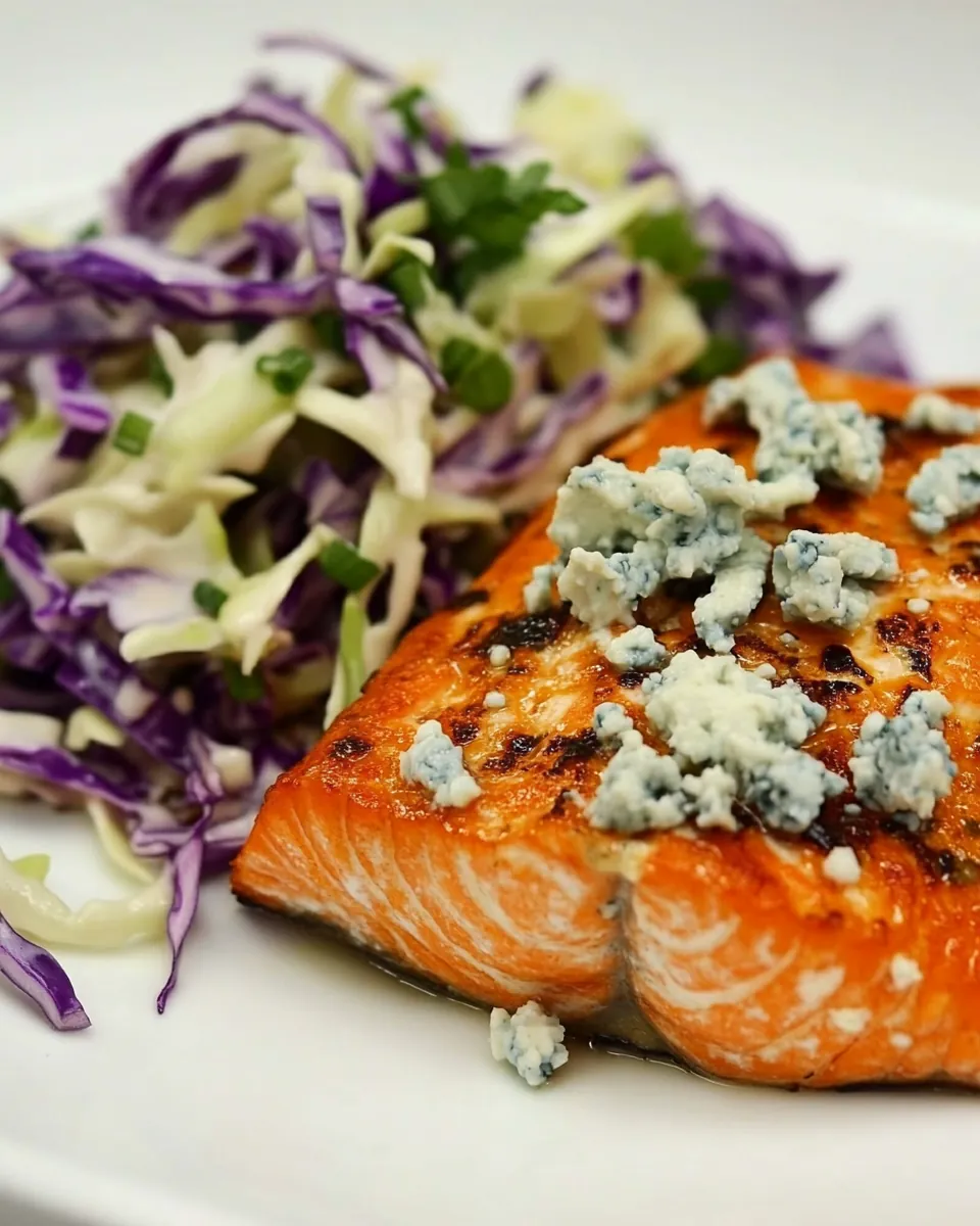 Buffalo Salmon with Blue Cheese Slaw