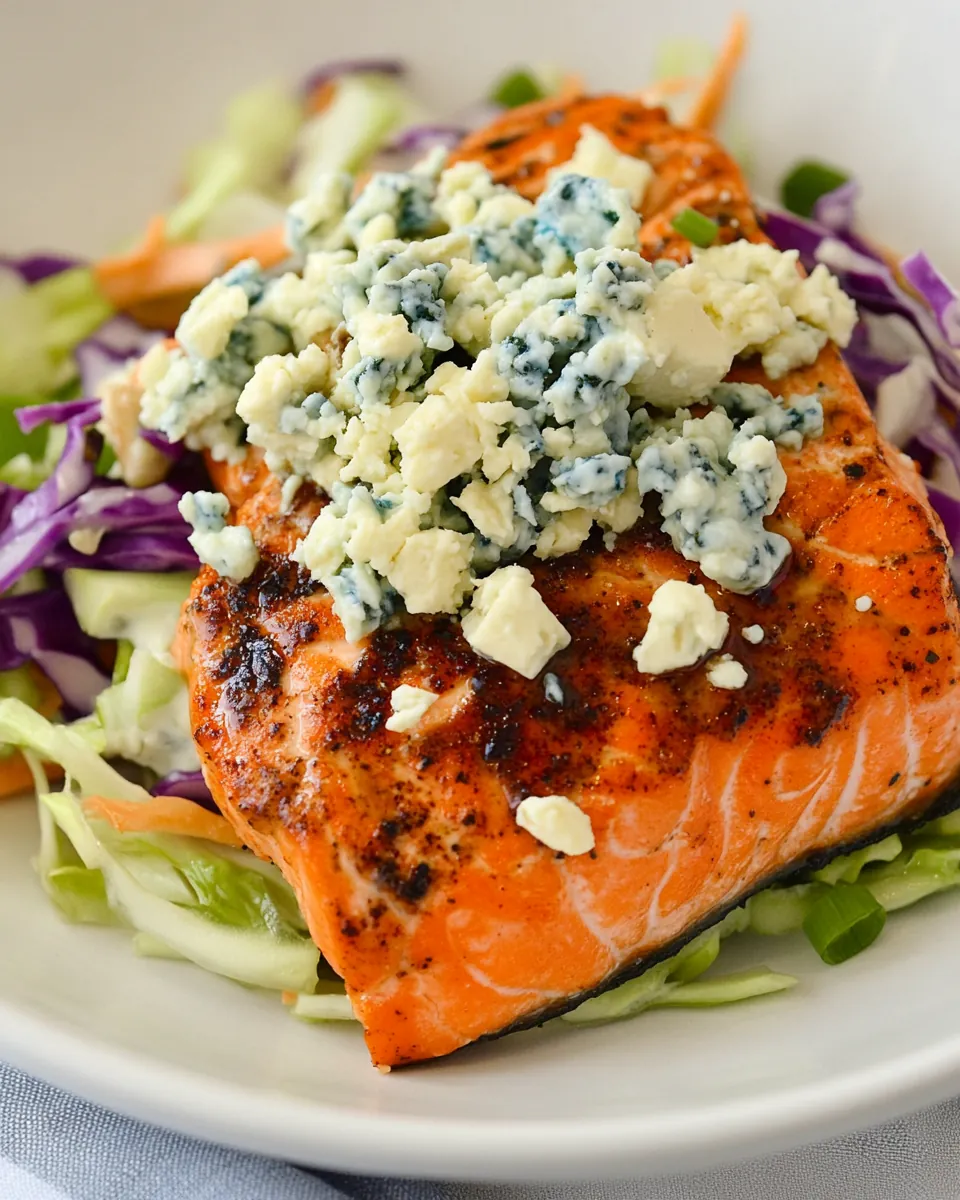 Buffalo Salmon with Blue Cheese Slaw