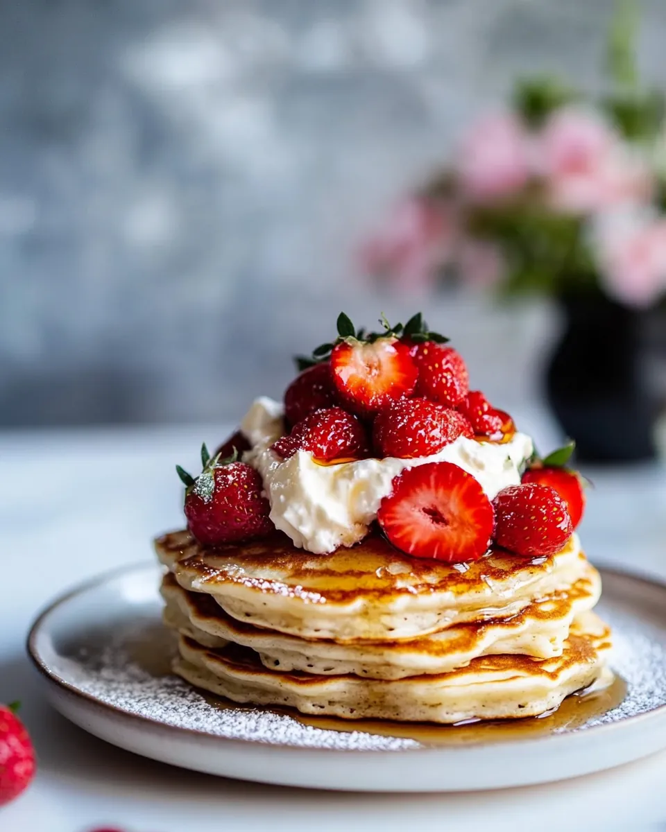 Buttermilk Pancakes with Chamomile Cream and Gingered Strawberries