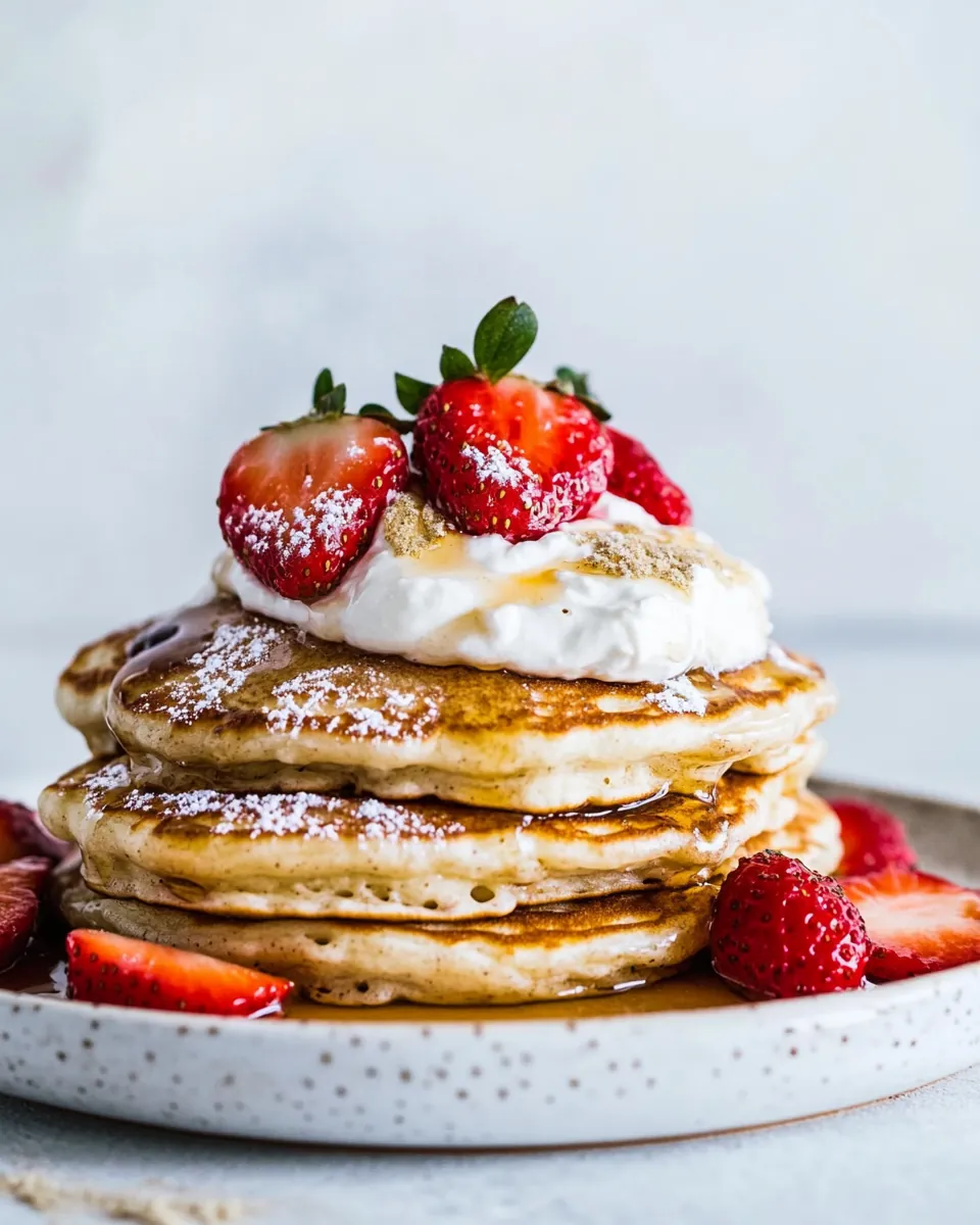 Buttermilk Pancakes with Chamomile Cream and Gingered Strawberries