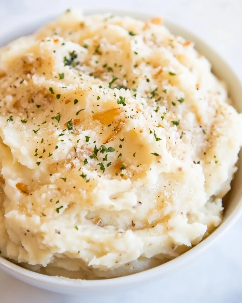 Caramelized Onion Roasted Garlic Buttermilk Mashed Potatoes
