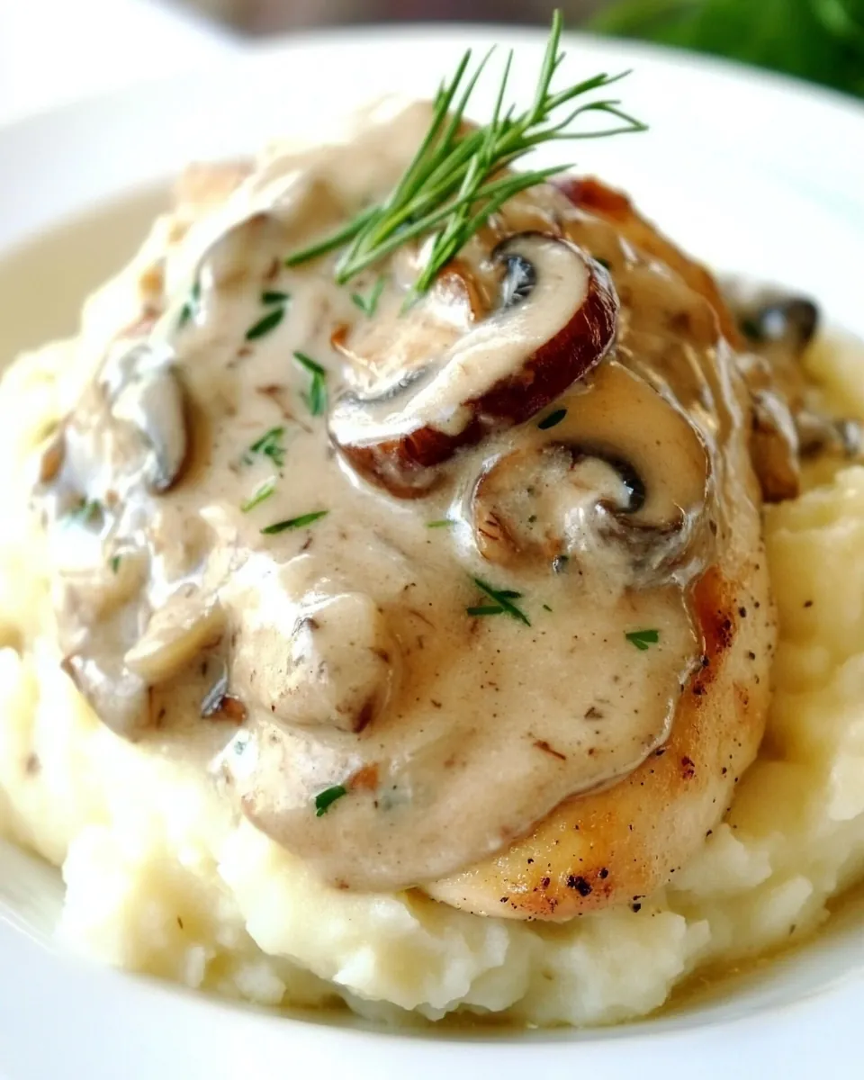 Chicken with Mushroom Sauce over Mashed Potatoes