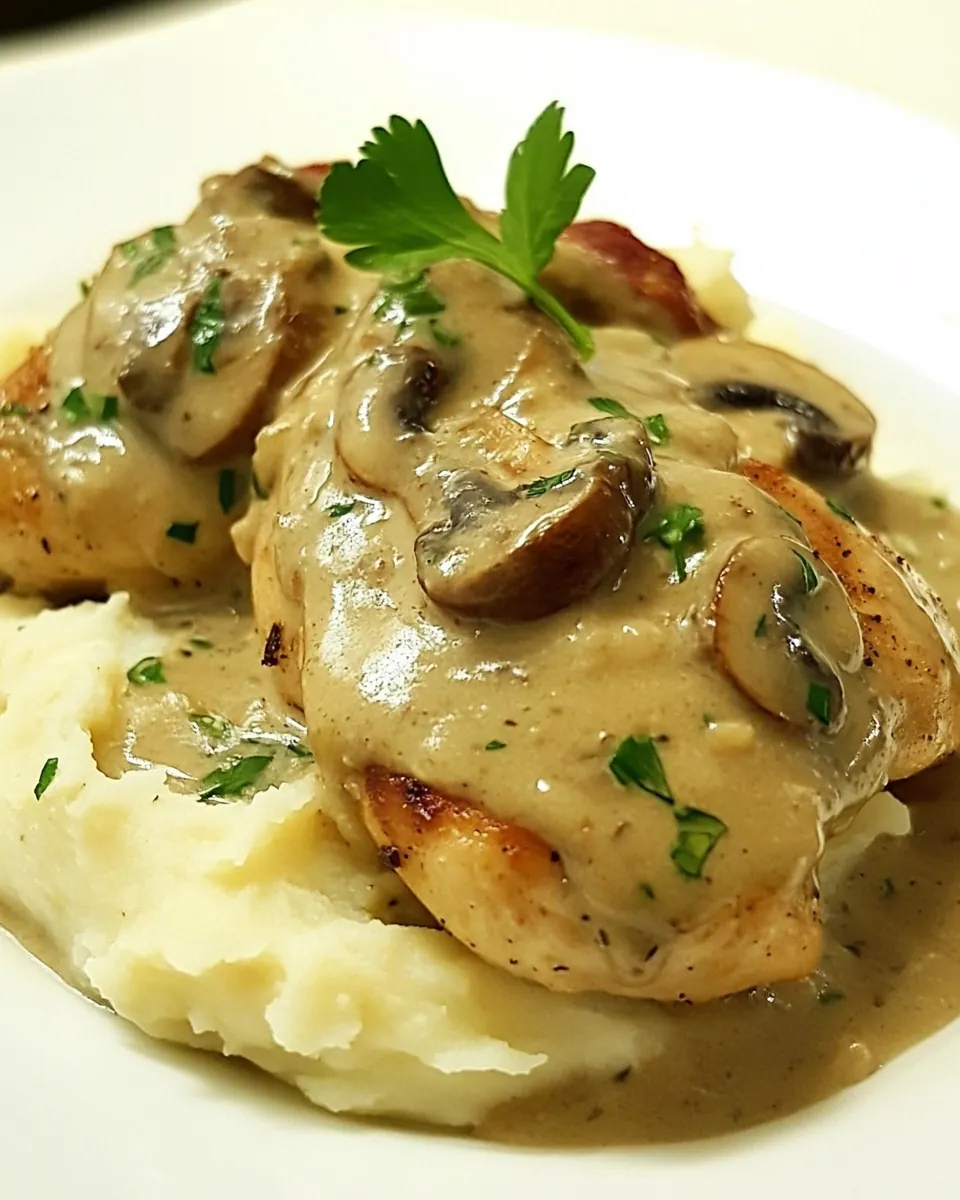 Chicken with Mushroom Sauce over Mashed Potatoes