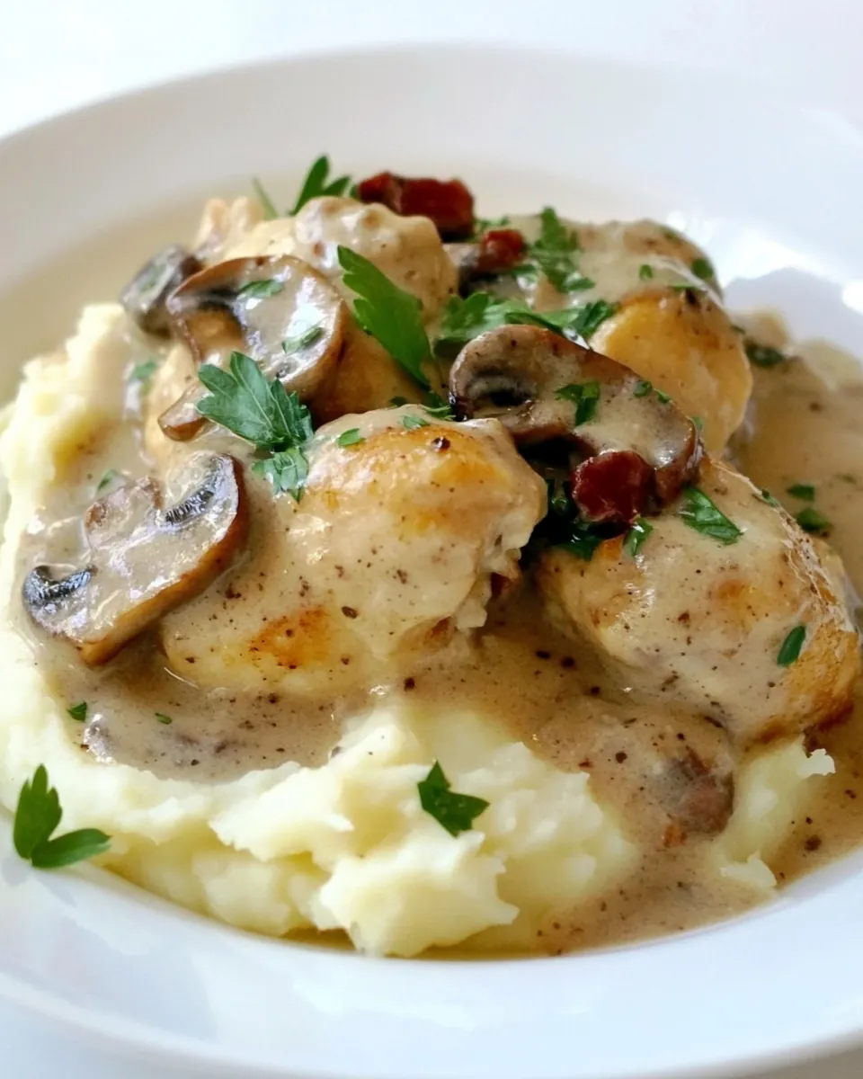 Chicken with Mushroom Sauce over Mashed Potatoes