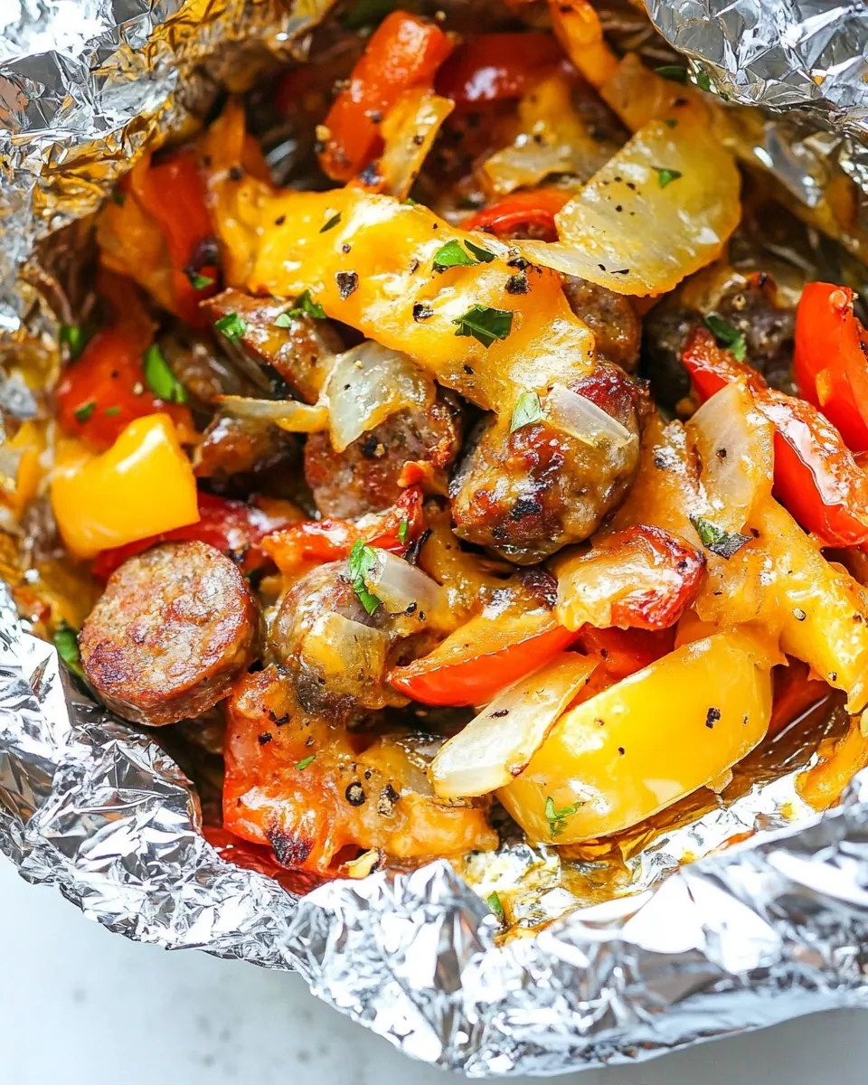 Foil Packet Cheesy Sausage and Peppers