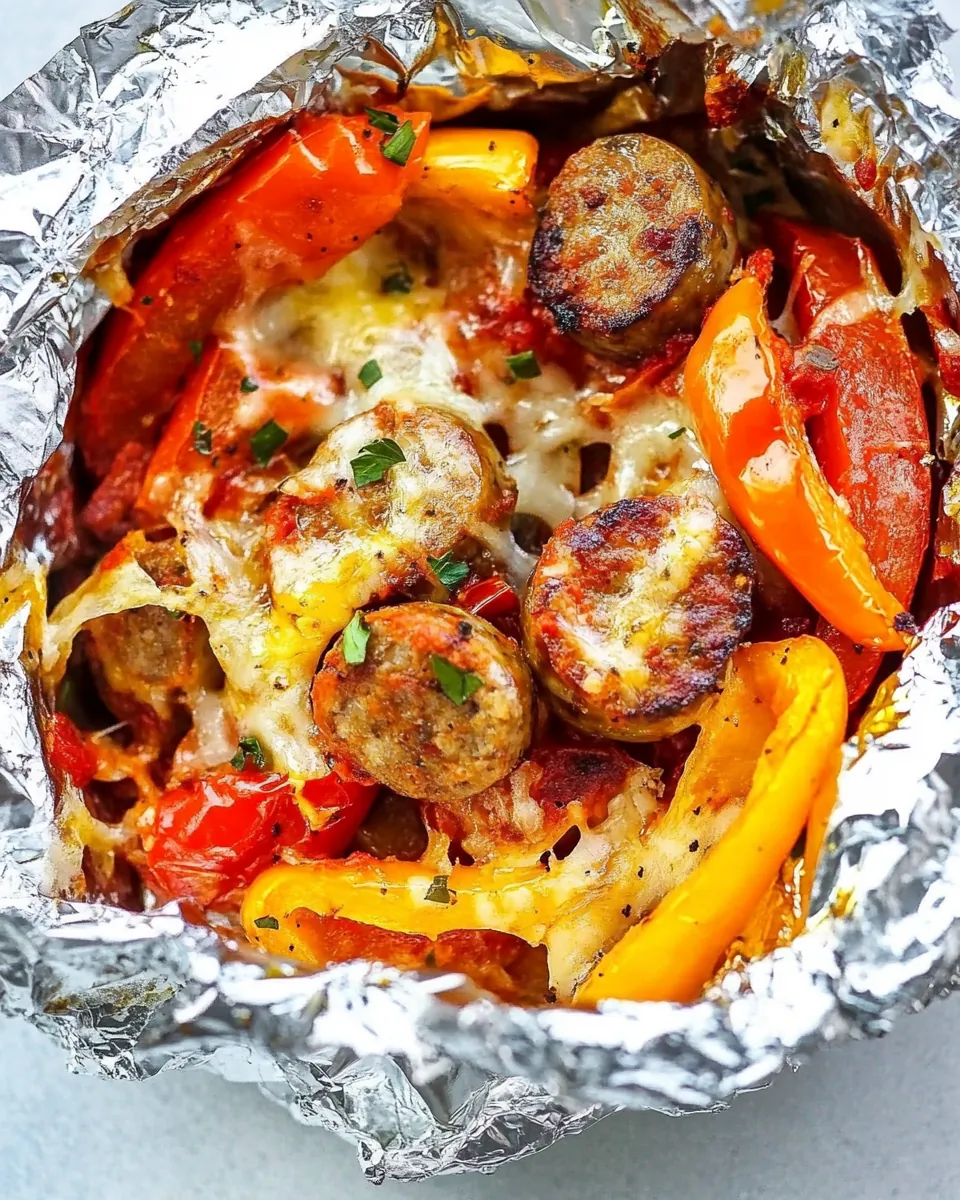 Foil Packet Cheesy Sausage and Peppers