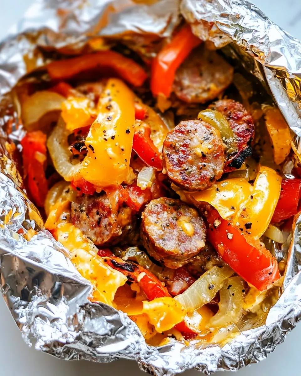 Foil Packet Cheesy Sausage and Peppers