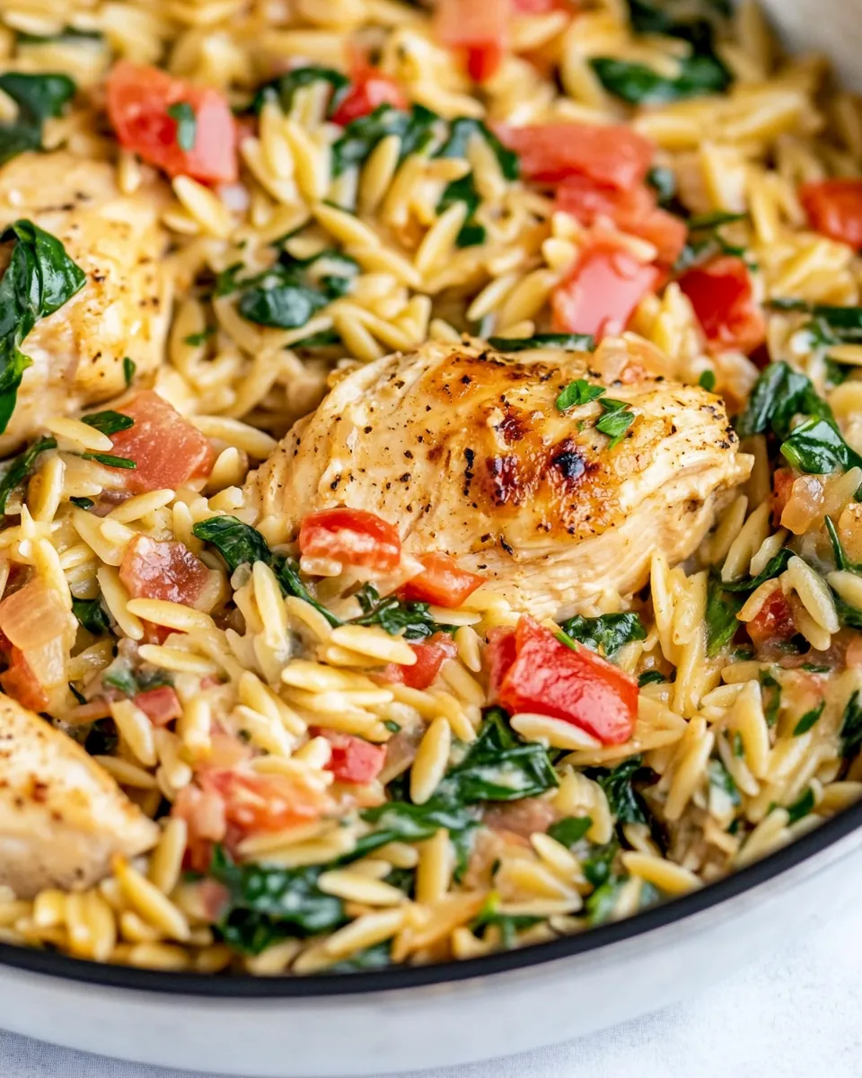 One Pan Chicken and Spinach Orzo
