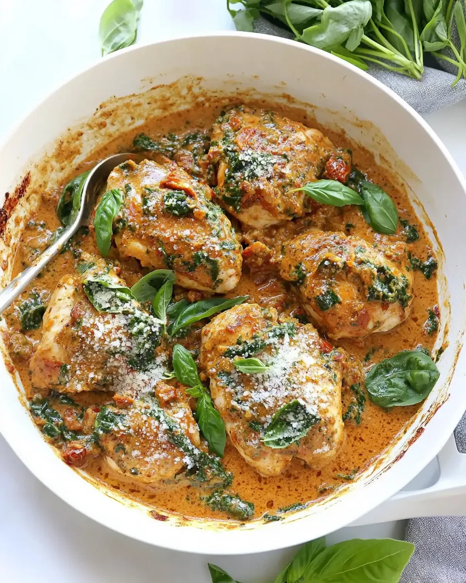 One Pan Chicken with Creamy Sun Dried Tomato Pesto Sauce