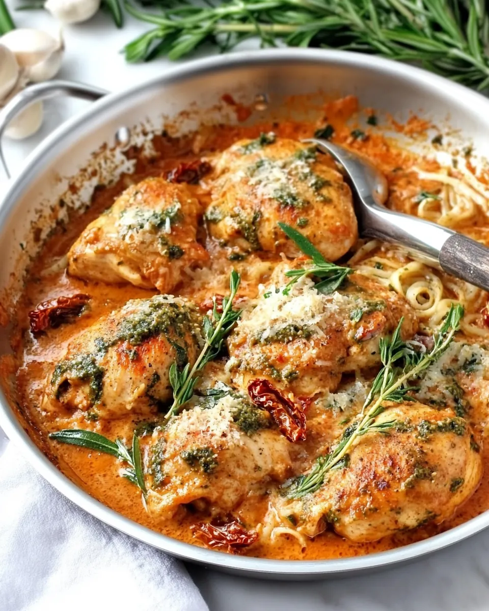 One Pan Chicken with Creamy Sun Dried Tomato Pesto Sauce