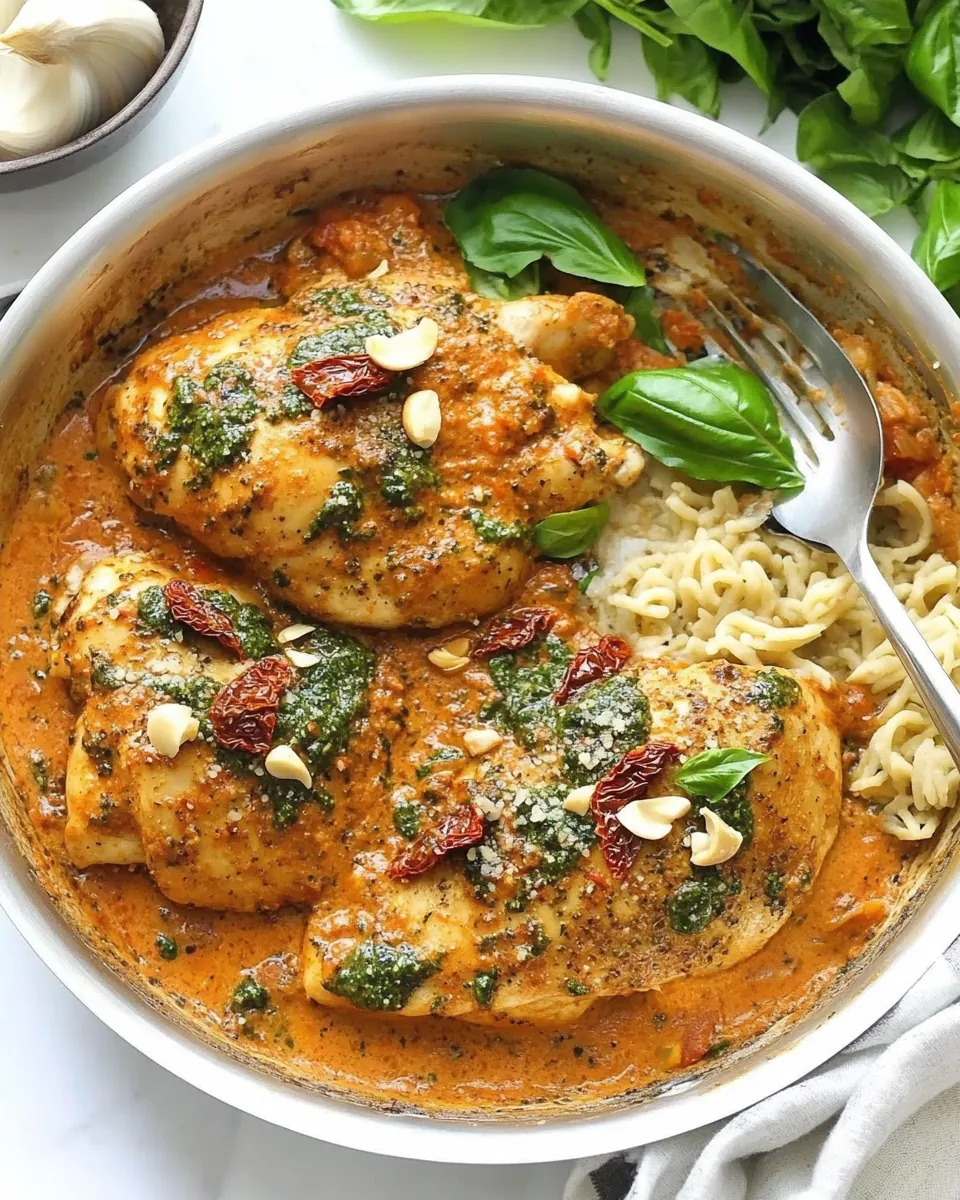 One Pan Chicken with Creamy Sun Dried Tomato Pesto Sauce