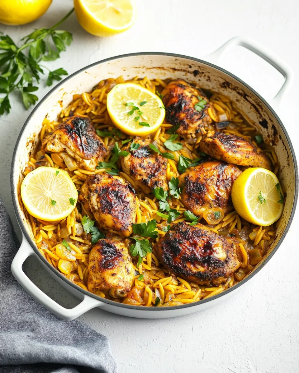 One Pan Moroccan Lemon Chicken with Orzo