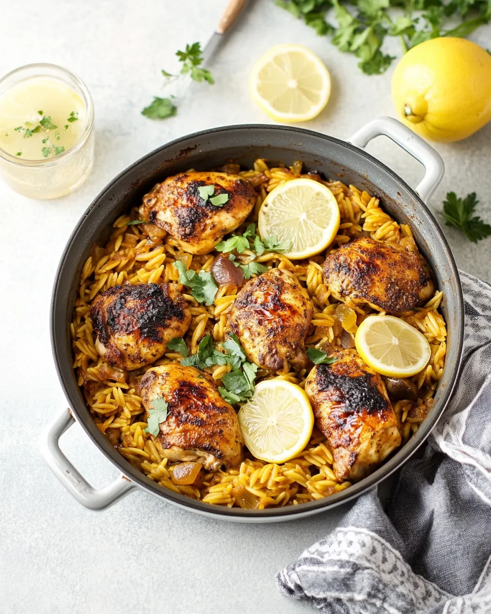 One Pan Moroccan Lemon Chicken with Orzo