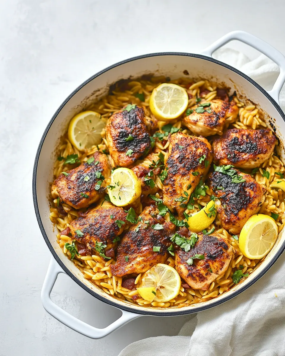 One Pan Moroccan Lemon Chicken with Orzo