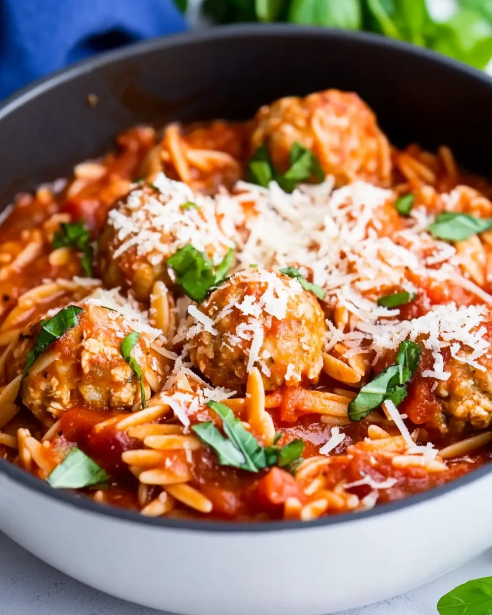 One Pot Chicken Meatball Orzo