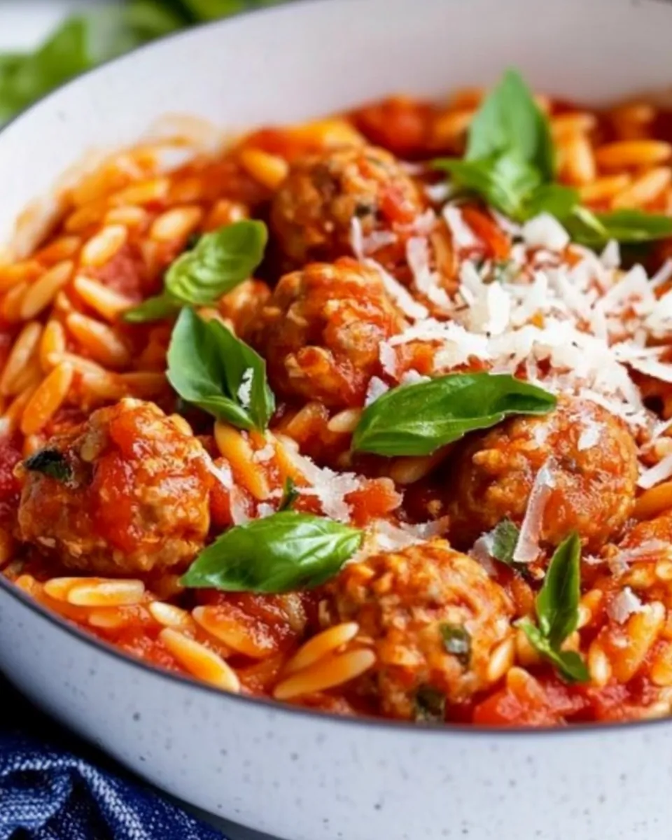 One Pot Chicken Meatball Orzo