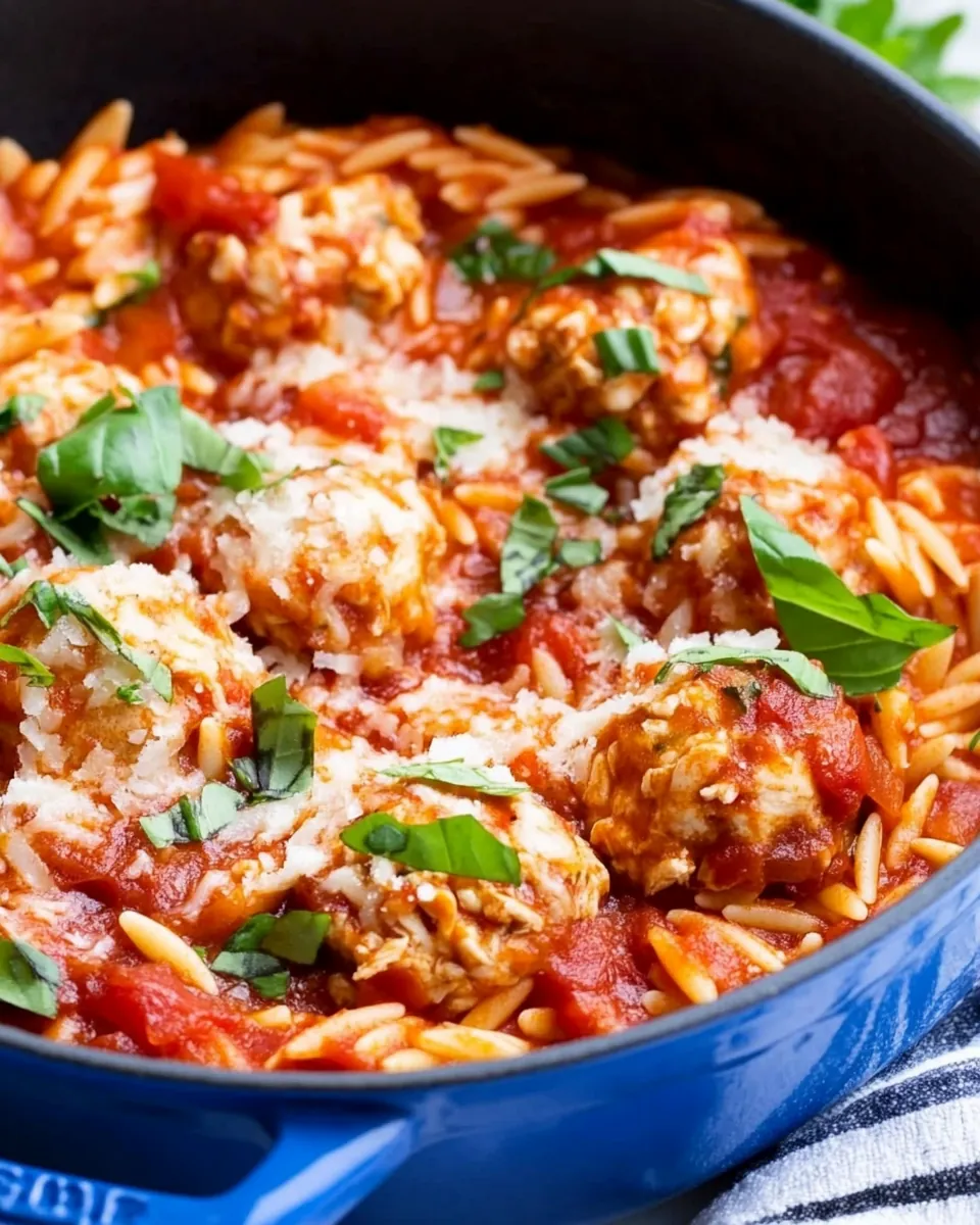 One Pot Chicken Meatball Orzo