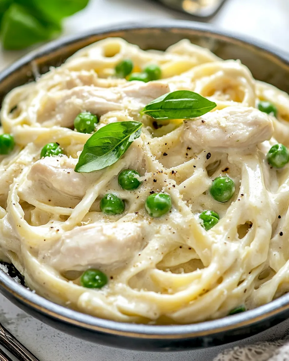 One Pot Chicken and Peas Fettuccine Alfredo