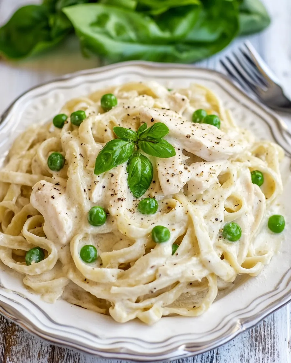 One Pot Chicken and Peas Fettuccine Alfredo