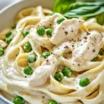 One Pot Chicken and Peas Fettuccine Alfredo