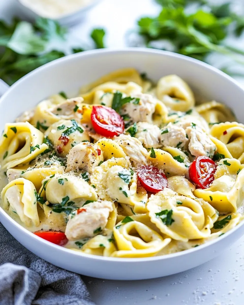 One Pot Creamy Parmesan Chicken Tortellini