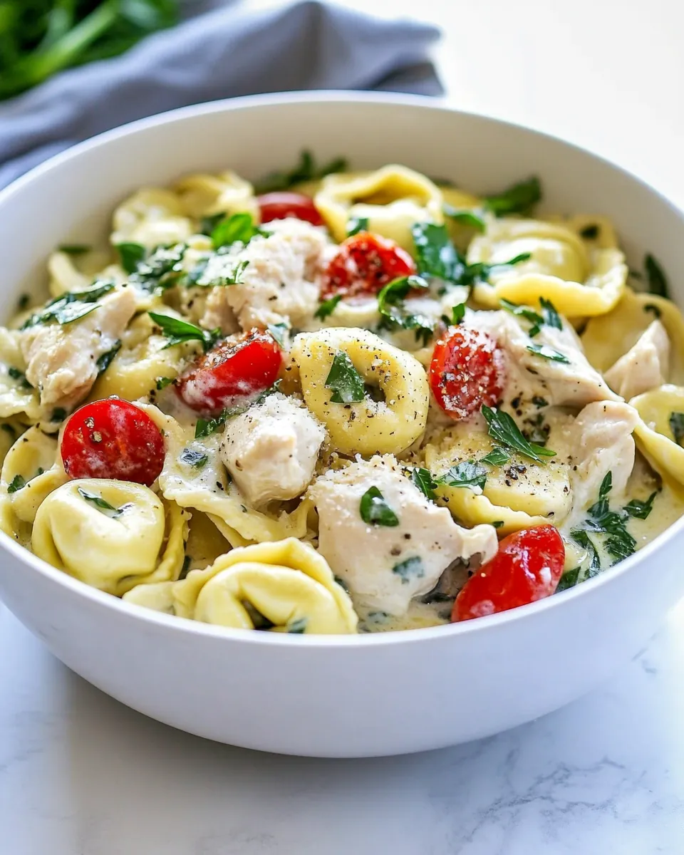 One Pot Creamy Parmesan Chicken Tortellini