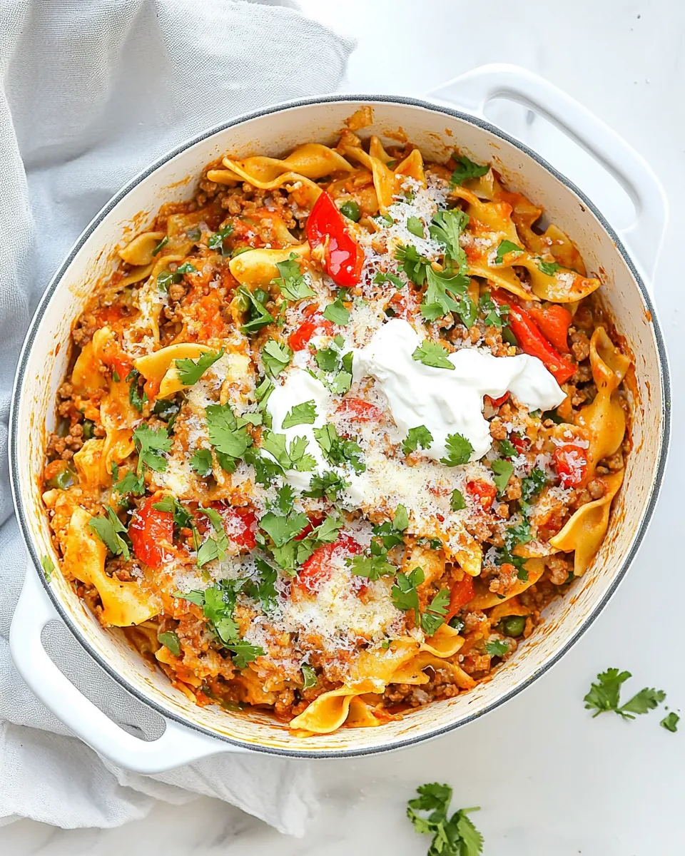One Pot Ground Chicken Fajita Pasta