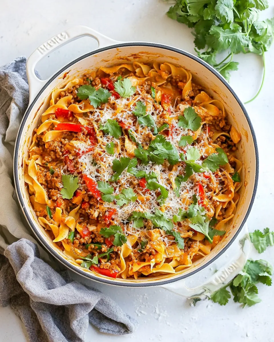One Pot Ground Chicken Fajita Pasta