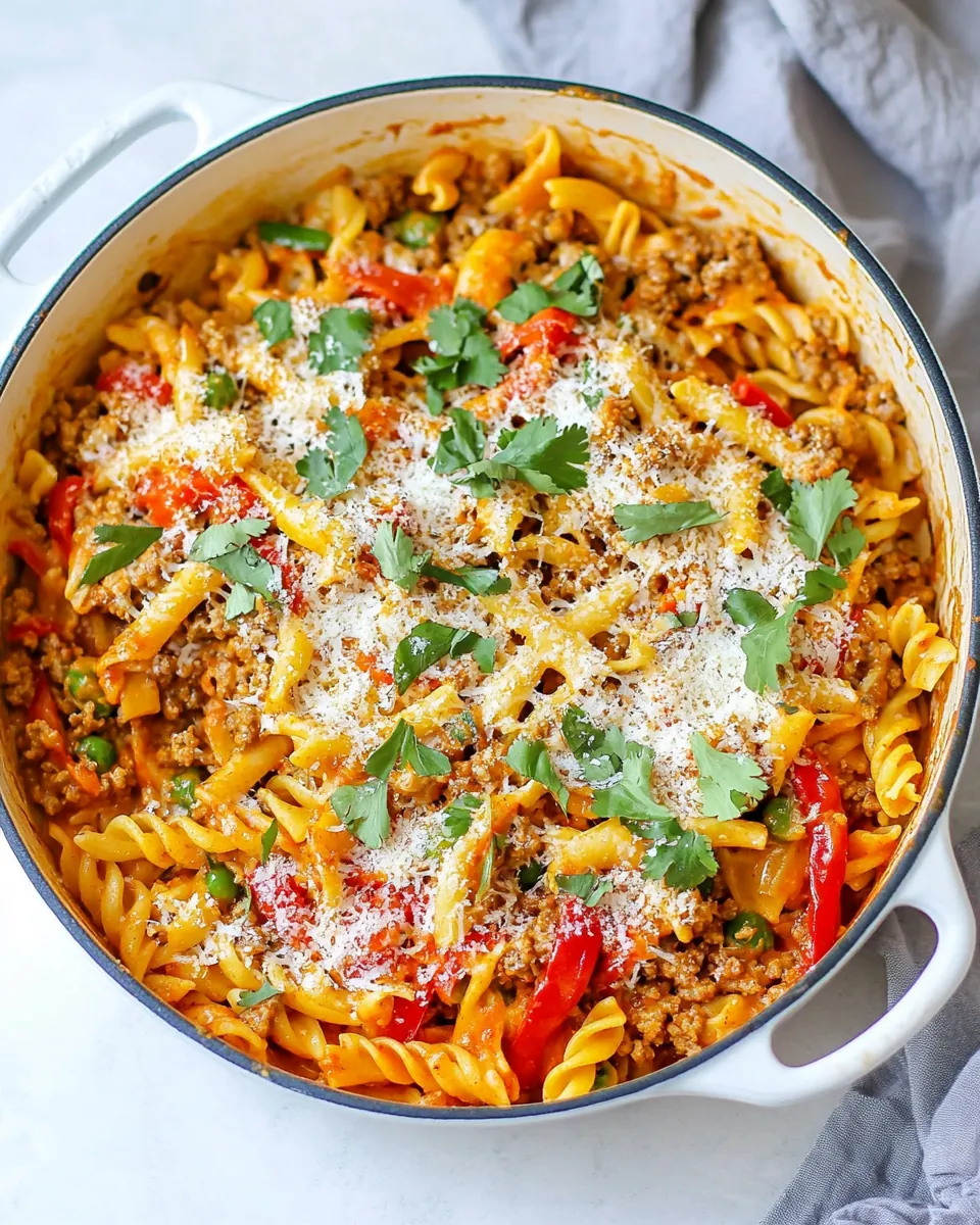 One Pot Ground Chicken Fajita Pasta