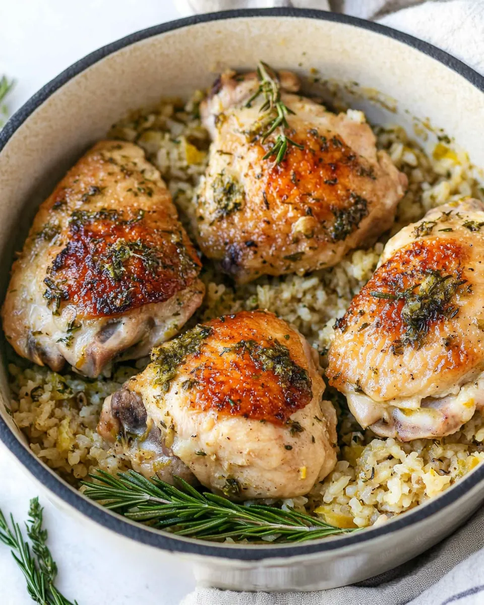 One Pot Lemon Garlic Rosemary Chicken and Rice