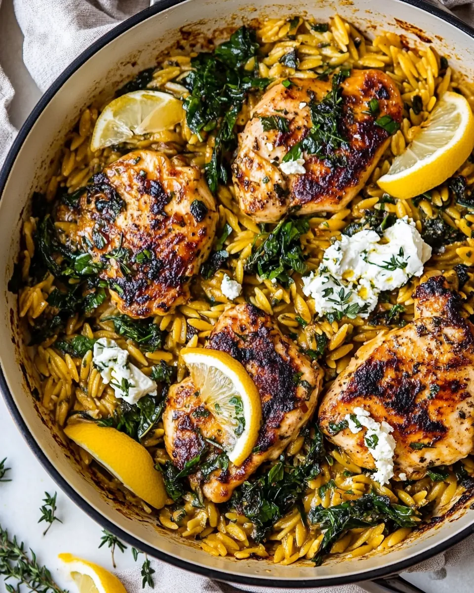 Lemon Butter Dijon Chicken and Orzo with Feta Sauce