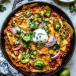 One Skillet Saucy Chicken Tortilla Enchilada Rice Bake