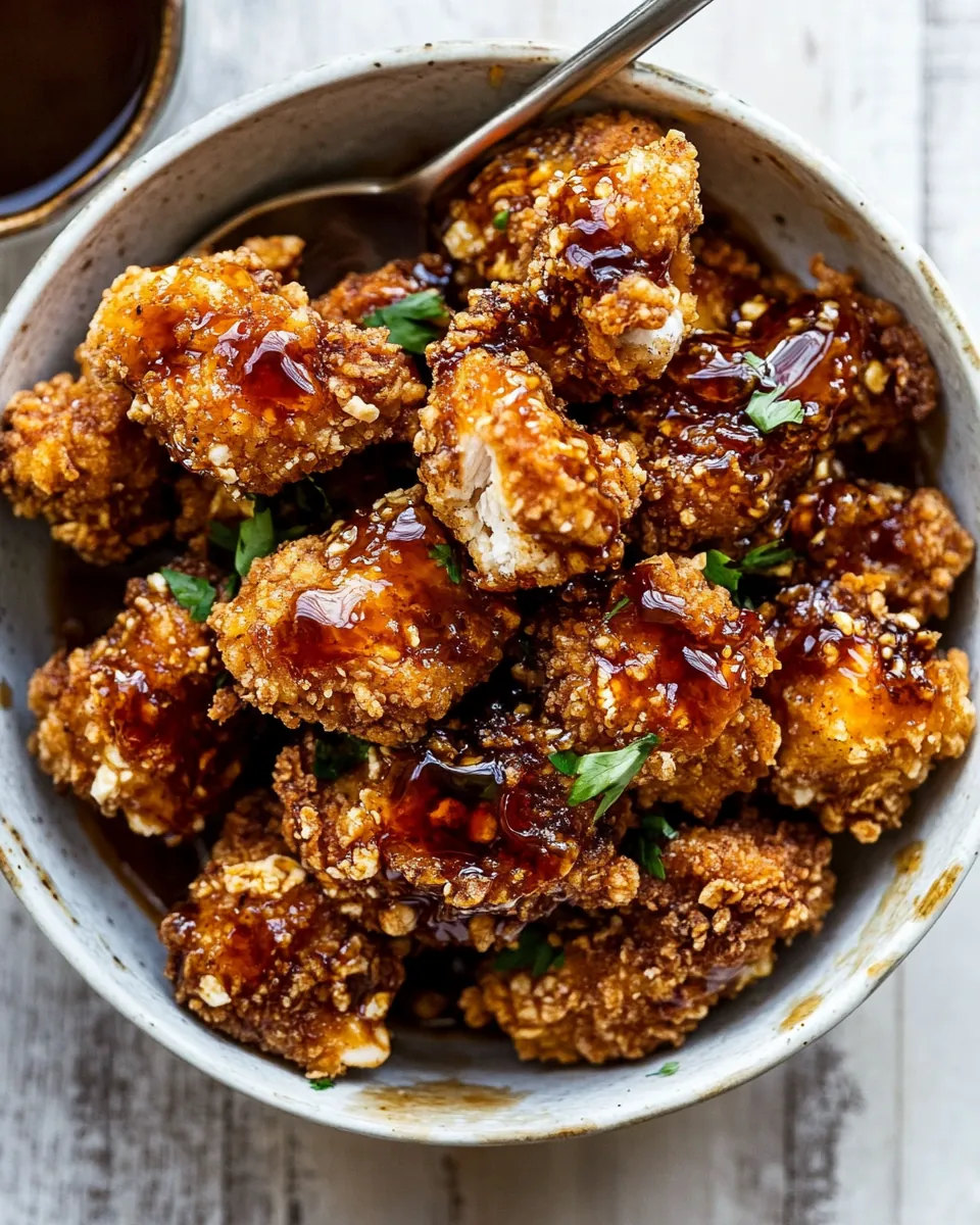Oven Fried Southern Hot Honey Popcorn Chicken