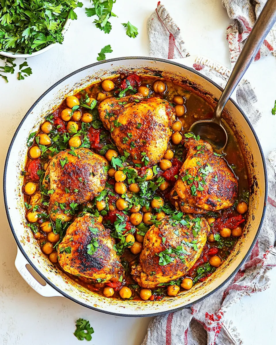 Pan Seared Chicken with Harissa Chickpeas