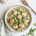 Pea Pesto Pasta with Brown Butter Scallops