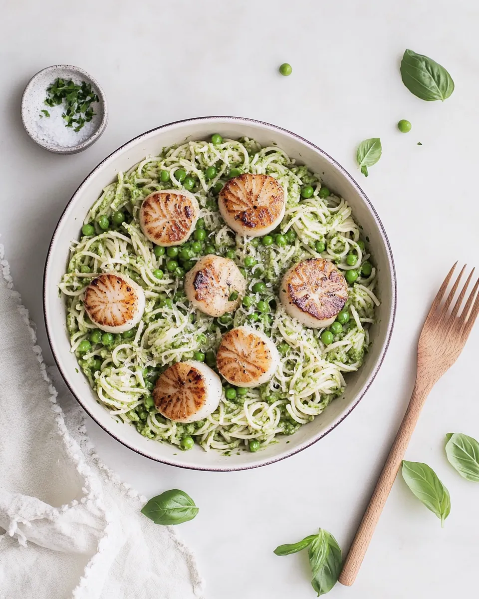 Pea Pesto Pasta with Brown Butter Scallops