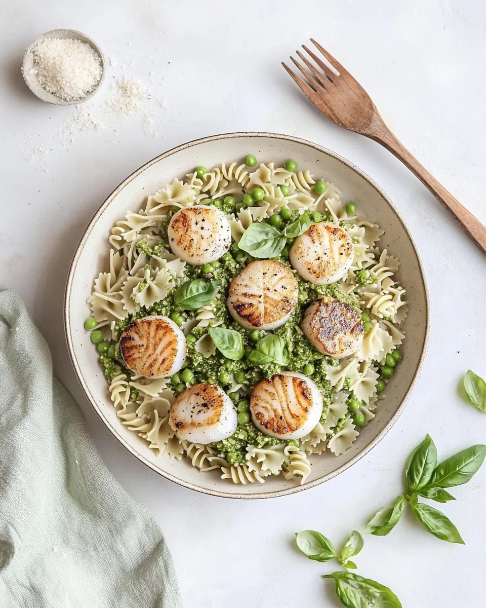 Pea Pesto Pasta with Brown Butter Scallops