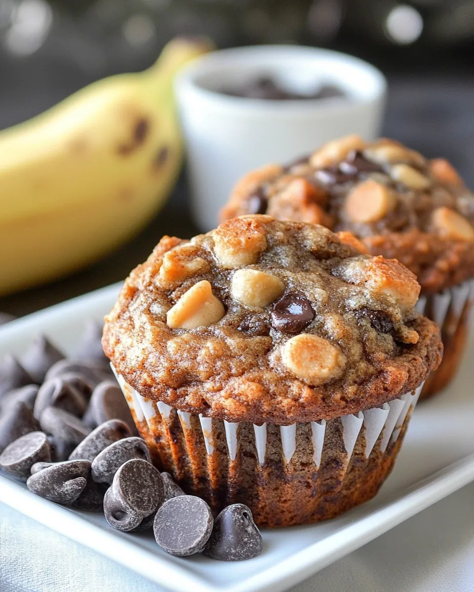 Peanut Butter Banana Chocolate Chip Muffins