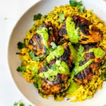 Peruvian Chicken Rice with Green Sauce