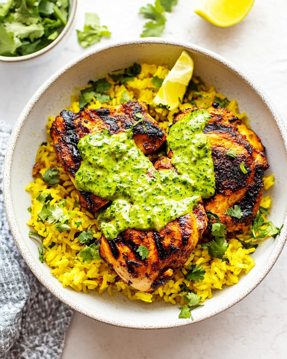 Peruvian Chicken Rice with Green Sauce