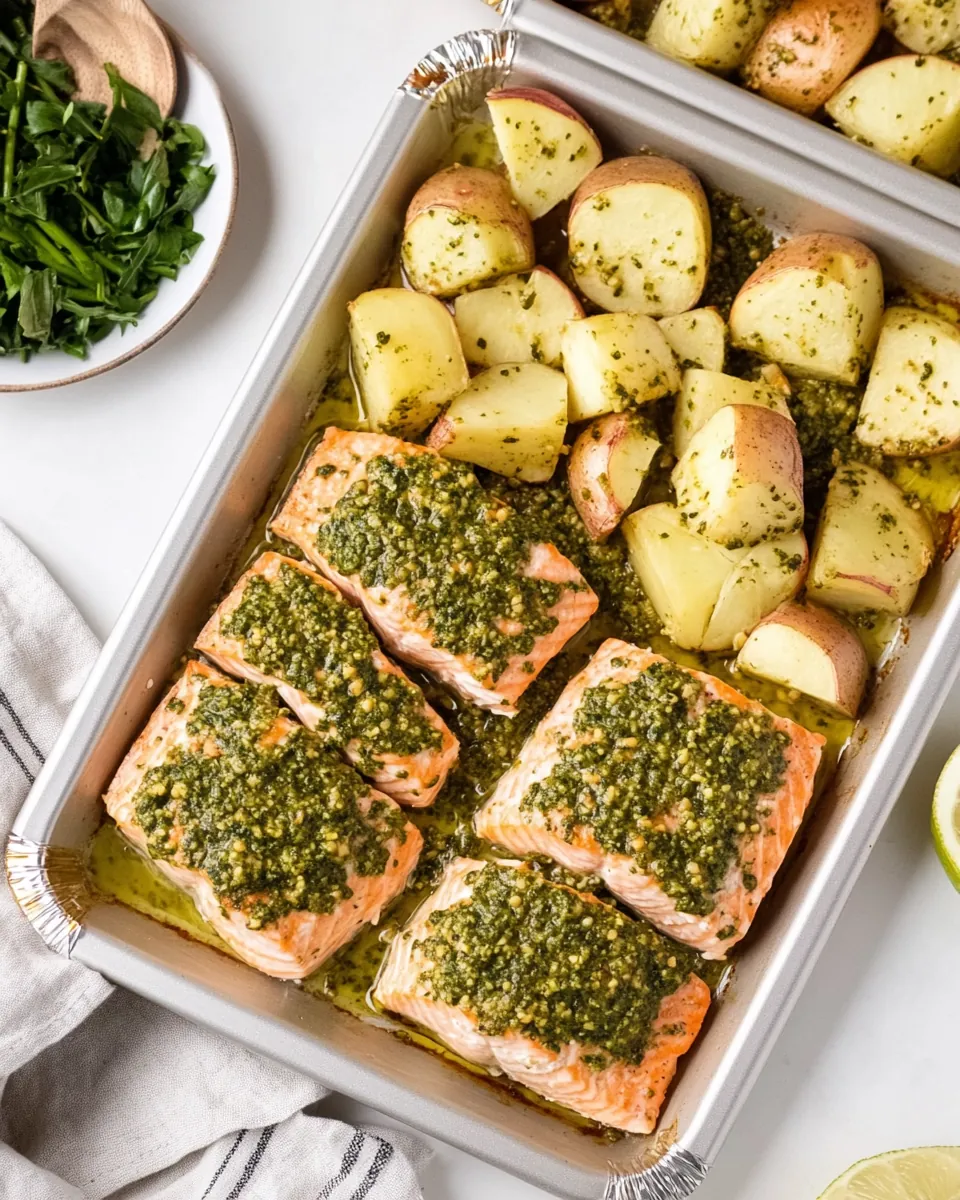 Pesto Salmon Sheet Pan Dinner