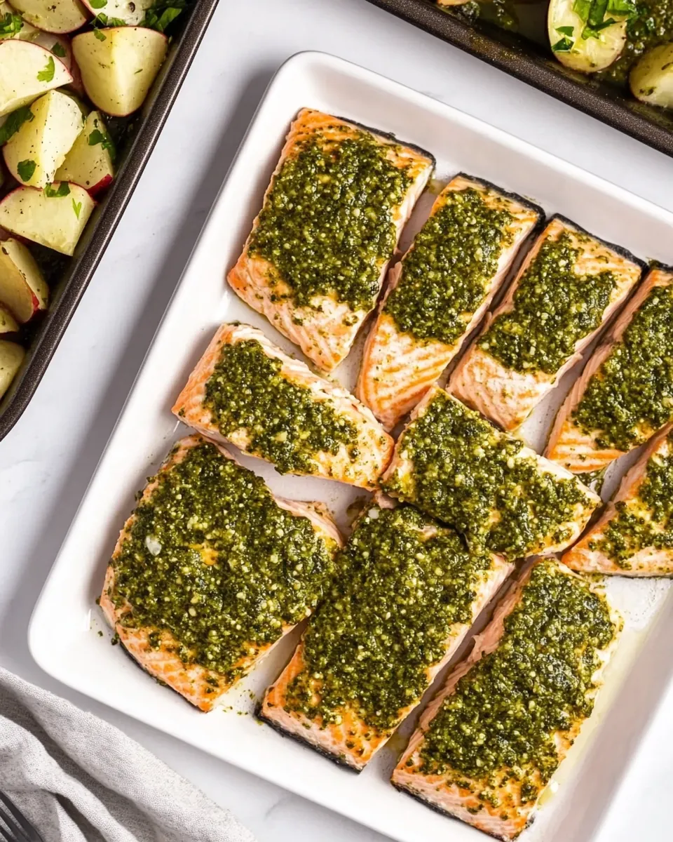 Pesto Salmon Sheet Pan Dinner