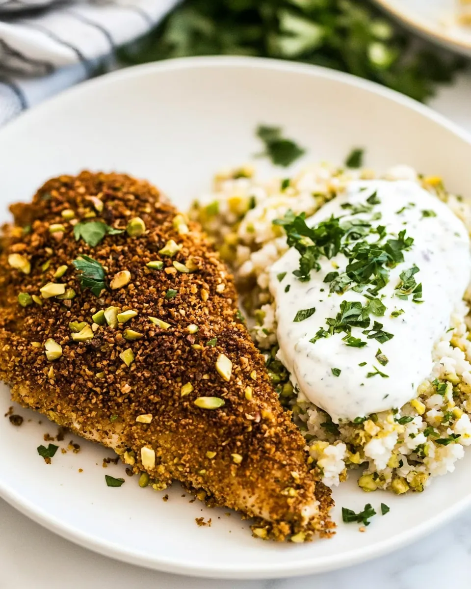 Pistachio Crusted Chicken With Coriander Yogurt Sauce