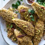 Pistachio Quinoa Dukkah Crusted Chicken Fingers