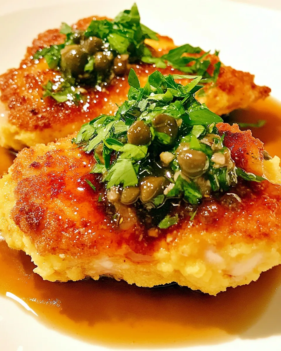 Polenta Crusted Chicken with Balsamic Caper Pan Sauce