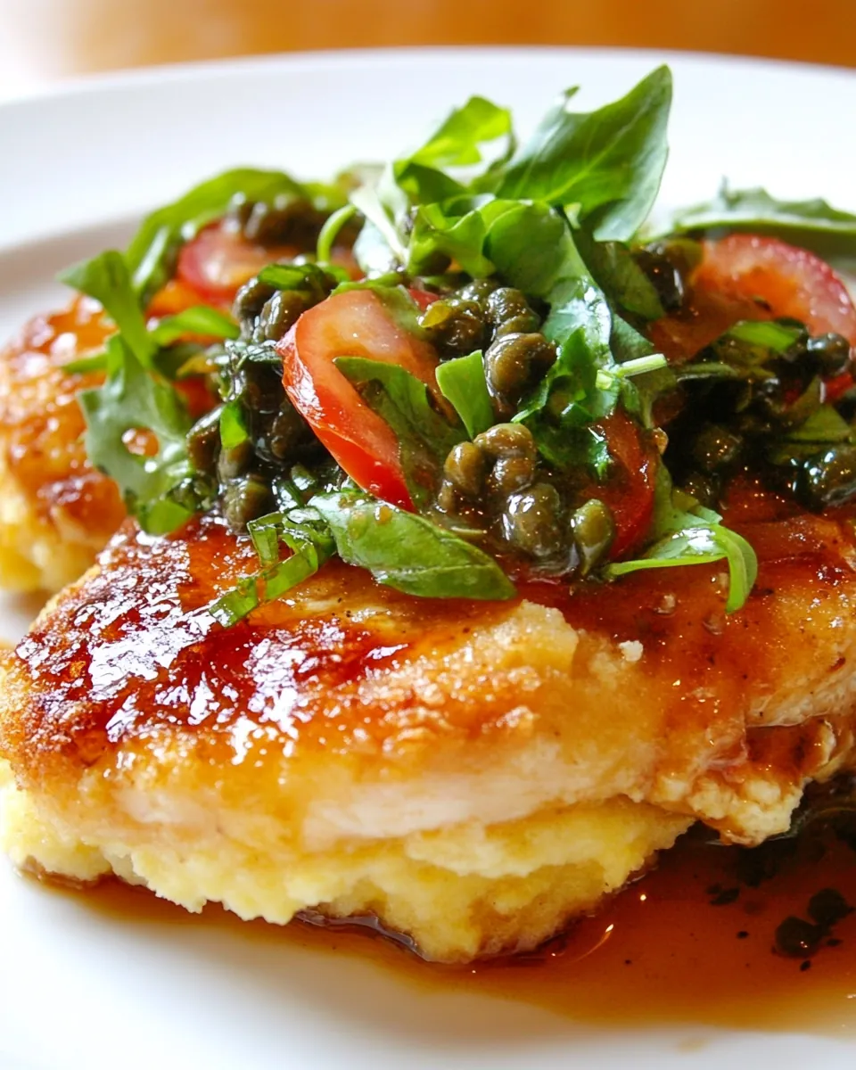 Polenta Crusted Chicken with Balsamic Caper Pan Sauce
